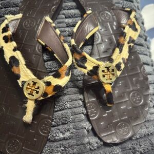Tory Burch Animal Print Leather Sandals